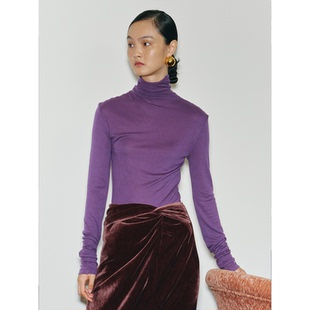 PaleBlueDot蓝点2025秋季莱赛尔鸢尾紫高领亲肤修身打底衫