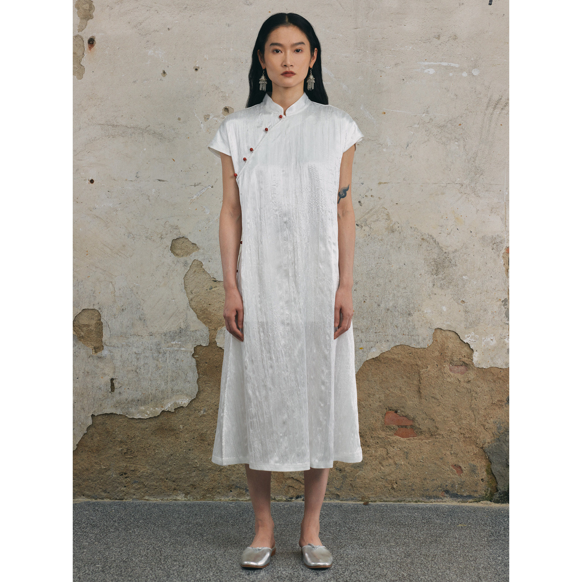 新中式旗袍醋酸肌理感连衣裙蓝点