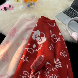 MM131-P65 日系猫咪复古慵懒毛衣 秋冬学生可外穿卡通凯蒂图片
