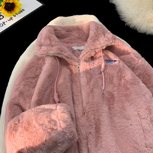 F241023-P105 加绒加厚棉衣棉服 少女学生连帽型皮草毛茸茸外套图片