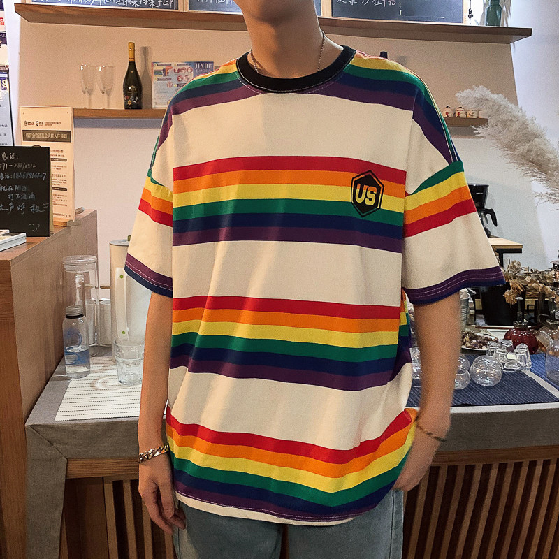彩虹条纹短袖男t恤T702P35另有彩虹背心款,男装T恤,星座617A-1（原B318A）