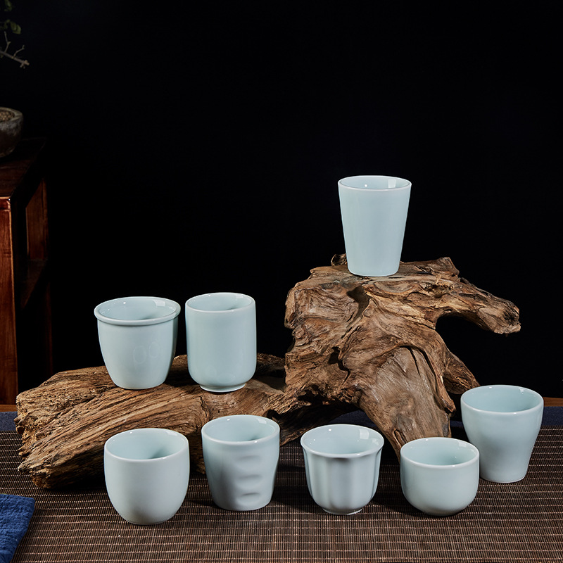 影青陶瓷茶杯酒店摆台早茶楼中式家用水杯直身杯反口杯商用指印杯