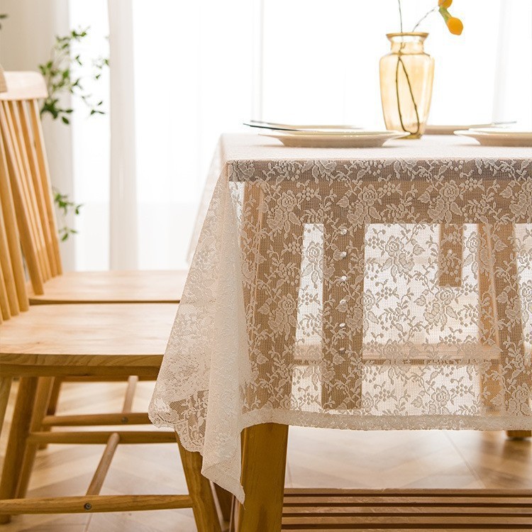 法式镂空白色蕾丝美式乡村北欧长方形桌布野餐布拍照背景布盖布