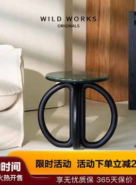 野作东方系列半月几中古实木大理石沙发创意边几矮茶几现代新中式