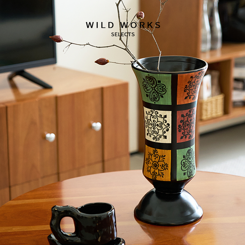 野作陶瓷花瓶中古彩色装饰摆件