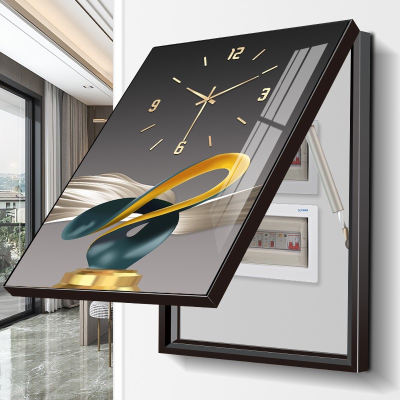 促品电表箱装饰画带钟表竖款时钟竖版配电箱遮挡挂画开关盒弱电箱