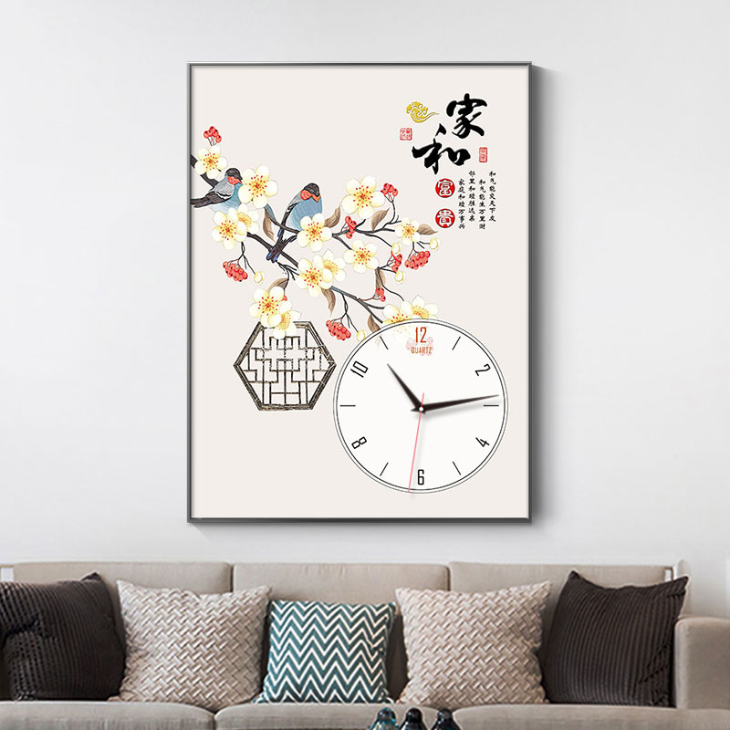 新中式竖款电表箱装饰画免打孔遮挡配电箱电源电闸开关盒子带钟表