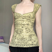 T恤纯欲蕾丝边修身 SEEYOULATER 小众vintage植物印花低领无袖 上衣