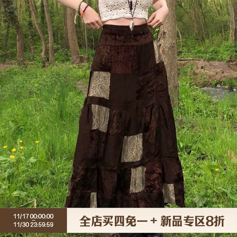 破烂古着图腾印花vintage半身裙