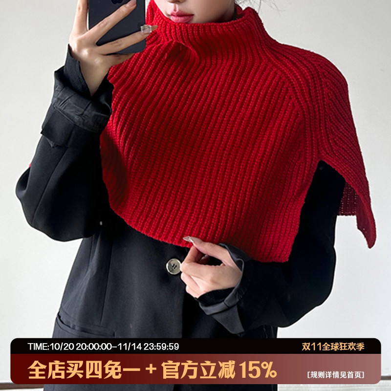 秋日氛围感复古针织高领百搭披肩