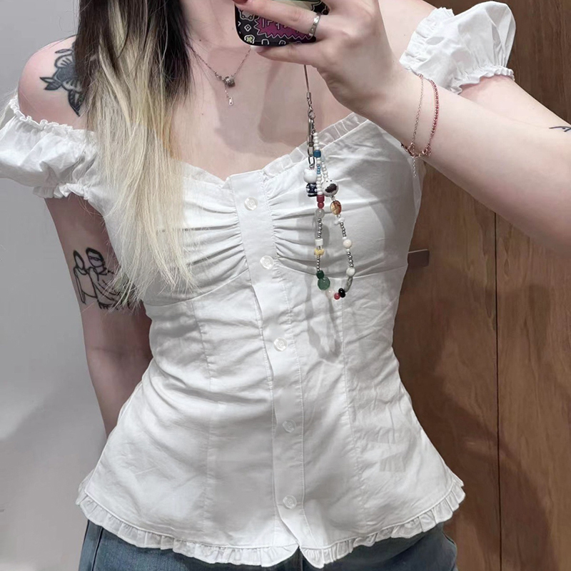 法式纯欲风修身排扣基础简约T恤