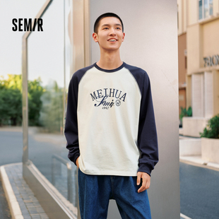 商场同款 美式 森马梅花系列长袖 新款 复古情侣上衣 T恤男2024秋季