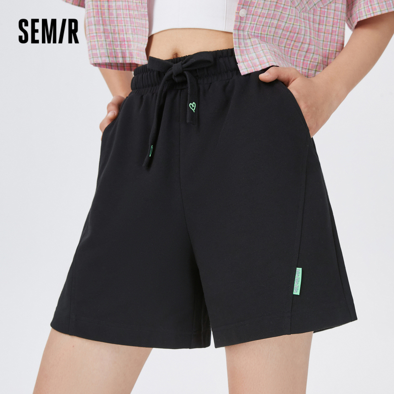 森马休闲裤女宽松显瘦刺绣短裤气质2023夏季新款松紧腰裤子小个子