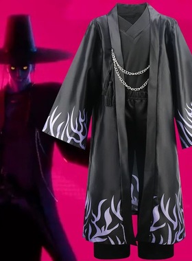 万圣节K-POP明星恶魔男团黑色cos服男童印花恶魔服角色舞台演出服