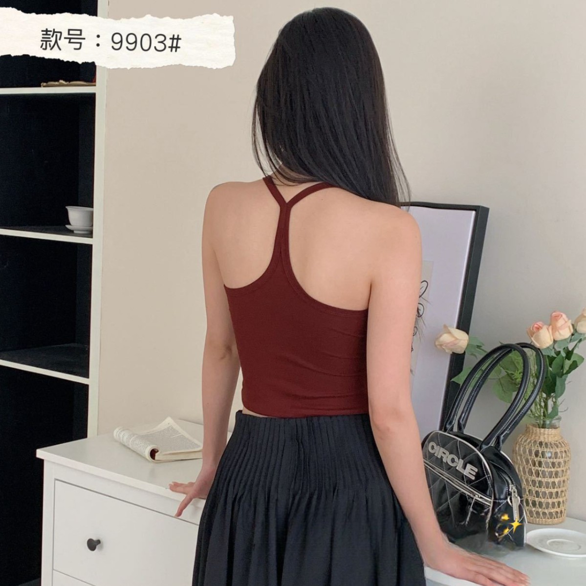 美式复古辣妹挂脖Y型美背吊带背心女夏季带胸垫内搭外穿抹胸上衣
