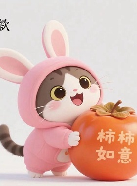 【新款】可爱小兔抱柿子墙贴车贴画室内客厅墙上贴纸防水自粘贴画