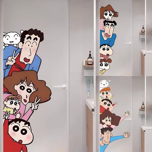 蜡笔小新墙贴纸电梯门自粘贴画卡通动漫玻璃橱窗贴画店铺装饰门贴