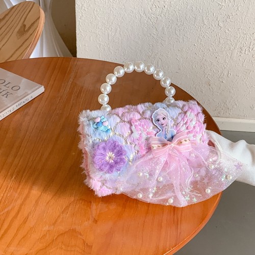 公主包斜挎包爱莎公主时尚潮链条小包女孩儿童可爱珍珠手提包洋气