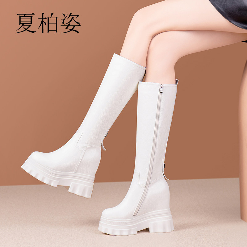 2025秋冬季新款12cm内增高马丁靴女厚底坡跟骑士靴防滑保暖高筒靴