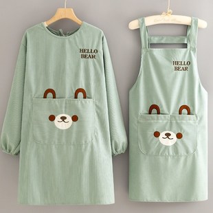 围裙2025新款纯棉可爱卡通防水防油罩衣绒长袖厨房家用做饭可爱女