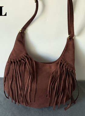 【DL 078】美式复古流苏斜挎包单肩腋下手提包通勤百搭学院风