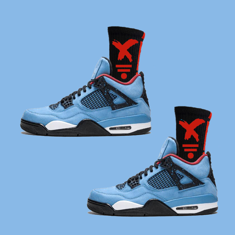 aj4篮球运动袜子红蓝鸳鸯球鞋配袜飞人4代白灰熔岩黑红色中筒紫绿