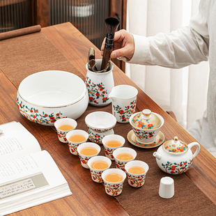 好柿连连陶瓷功夫茶具套装 送礼 家用中式 泡茶壶盖碗茶杯高档礼盒装