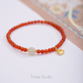 天然红玛瑙和田玉银镀金弹力绳手串秋冬新品 Timee恬觅 有钱花