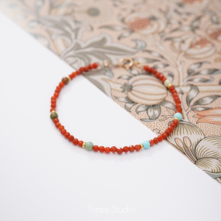 Timee恬觅 锦年 天然切面南红绿松手链手串礼物送人百搭显白