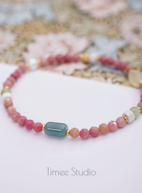 Timee恬觅 安隅 天然蔷薇辉蓝翡翠南方玉弹力绳手串手链