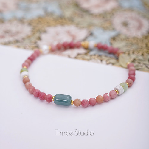 Timee恬觅 安隅 天然蔷薇辉蓝翡翠南方玉弹力绳手串手链