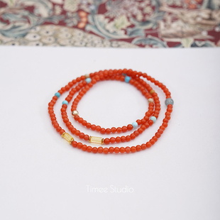 Timee恬觅 天然川料满肉南红多圈弹力手串手链项链少量高品 解忧