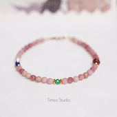 Timee恬觅 蔷薇 天然蔷薇辉青金石石榴石绿玛瑙14K美包银镀金手链