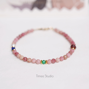 Timee恬觅 蔷薇 天然蔷薇辉青金石石榴石绿玛瑙14K美包银镀金手链