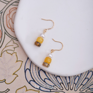 Timee恬觅 es19 天然水珍珠蜜蜡捷克珠耳钩耳扣耳夹耳饰