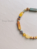 Timee长河落日 黄玉图画石琉璃古董珠天然石新中式 弹力绳串珠手链