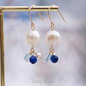 Timee恬觅 es9 天然淡水珍珠海蓝宝蓝晶14K美包耳钉耳钩耳环耳饰