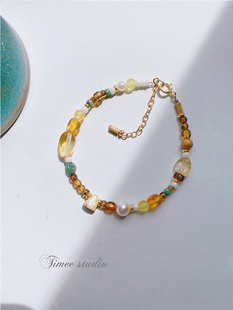 Timee知秋 蜜蜡黄水晶珍珠琥珀图画石捷克琉璃原创小众设计手链女