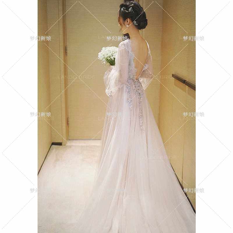 轻婚纱礼服2019新款新娘简约齐地法式长袖v领拖尾女森系超仙夏季|ruв категории Женская одежда, Cвадебные платья, свадебное платье - от Buy2taobao.com для оказания профессиональной услуги покупки агента Taobao