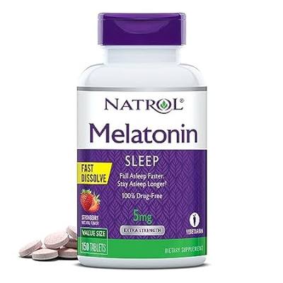 Natrol Melatonin 5mg， Strawberry-Flavored Dietary Supplem