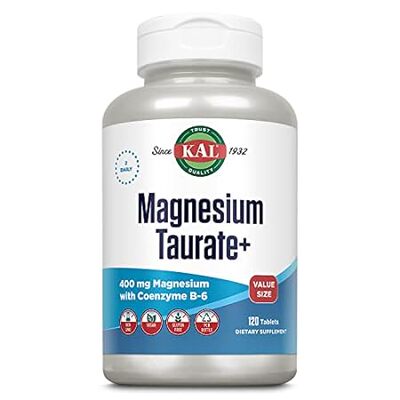 KAL Magnesium Taurate 400mg Plus CoEnzyme Vitamin B6， Che