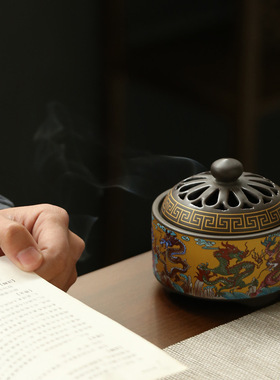 陶瓷景泰蓝香炉工艺品摆件倒流香薰炉创意家居居室香插香道珐琅彩