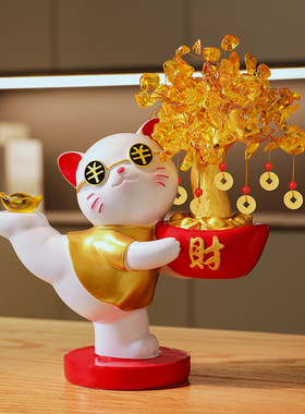 招财猫水晶发财树摆件玄关装饰品开业送礼高档新房乔迁新居礼品