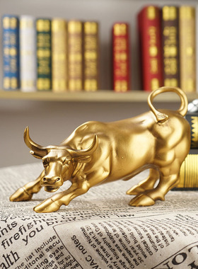 创意华尔街牛树脂摆件 办公桌玄关酒柜电视柜软装牛气冲天工艺品