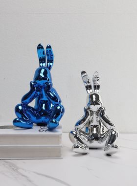 现代简约轻奢电镀发呆兔子家居客厅玄关样板房创意软装饰品小摆件