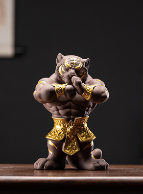 生肖虎肌肉老虎摆件吉祥物陶瓷工艺品虎年办公室书房酒柜装饰礼品