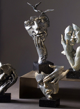 北欧沉默是金人物人脸摆件树脂复古创意艺术客厅电视柜家居装饰品