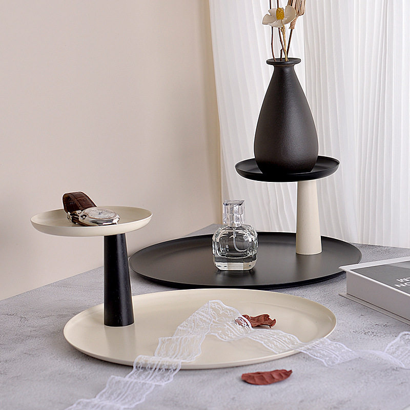 北欧铁艺收纳盘桌面收纳盒玄关收纳架钥匙双层托盘网红一体置物架