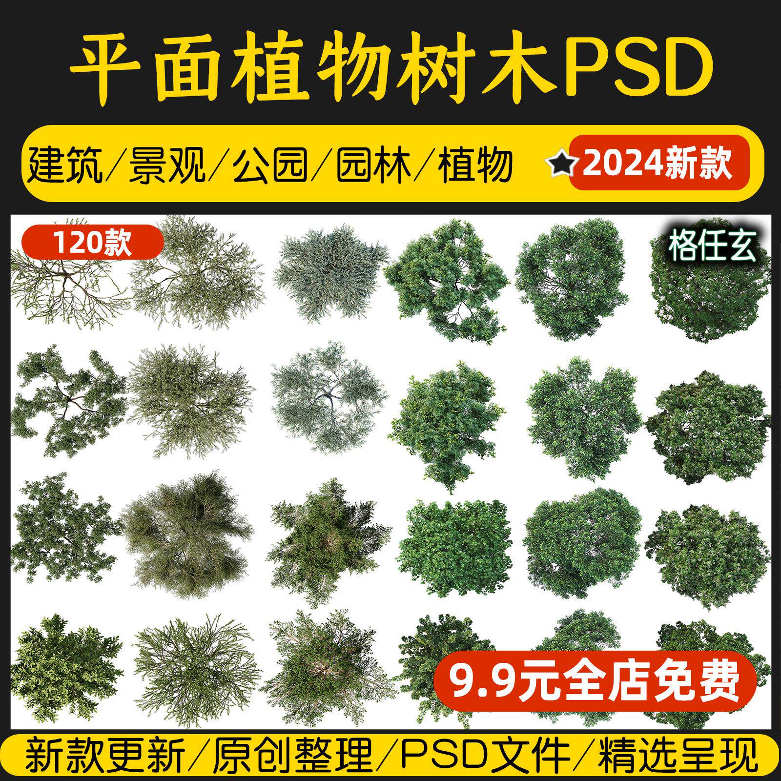 平面树植物小清新ps园林景观公园彩平图psd免抠真实树木铺装素材