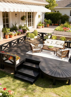 黑色防腐木地板露天台花园休闲实木榻榻米可移动婚庆舞台院子地台